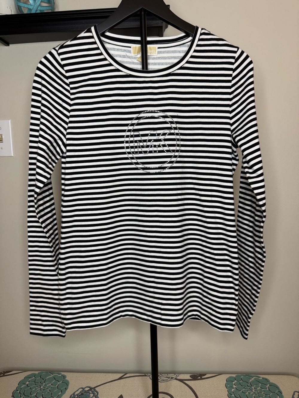 Michael Kors Black & White Striped Long Sleeve Crewneck